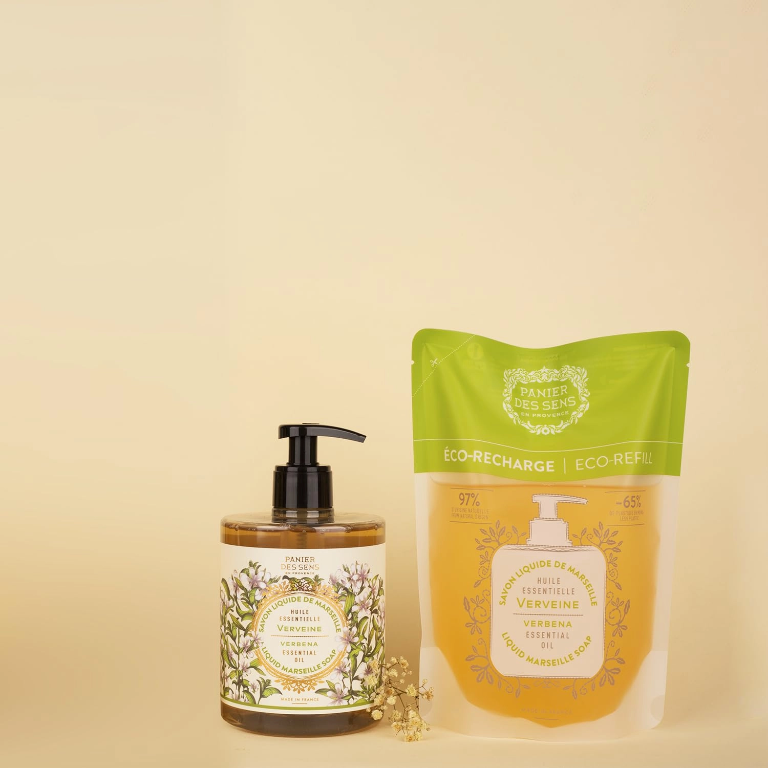 Panier des Sens - Liquid Hand Soap Refills - Verbena Foaming Hand Soap Refill - French Moisturizing Hand Wash with Coconut Oil - Kitchen & Bathroom Hand Soap - Soft Soap Refill 97% Natural - 34 Fl.oz