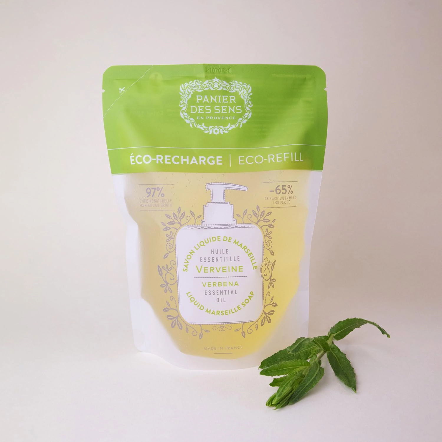Panier des Sens - Liquid Hand Soap Refills - Verbena Foaming Hand Soap Refill - French Moisturizing Hand Wash with Coconut Oil - Kitchen & Bathroom Hand Soap - Soft Soap Refill 97% Natural - 34 Fl.oz