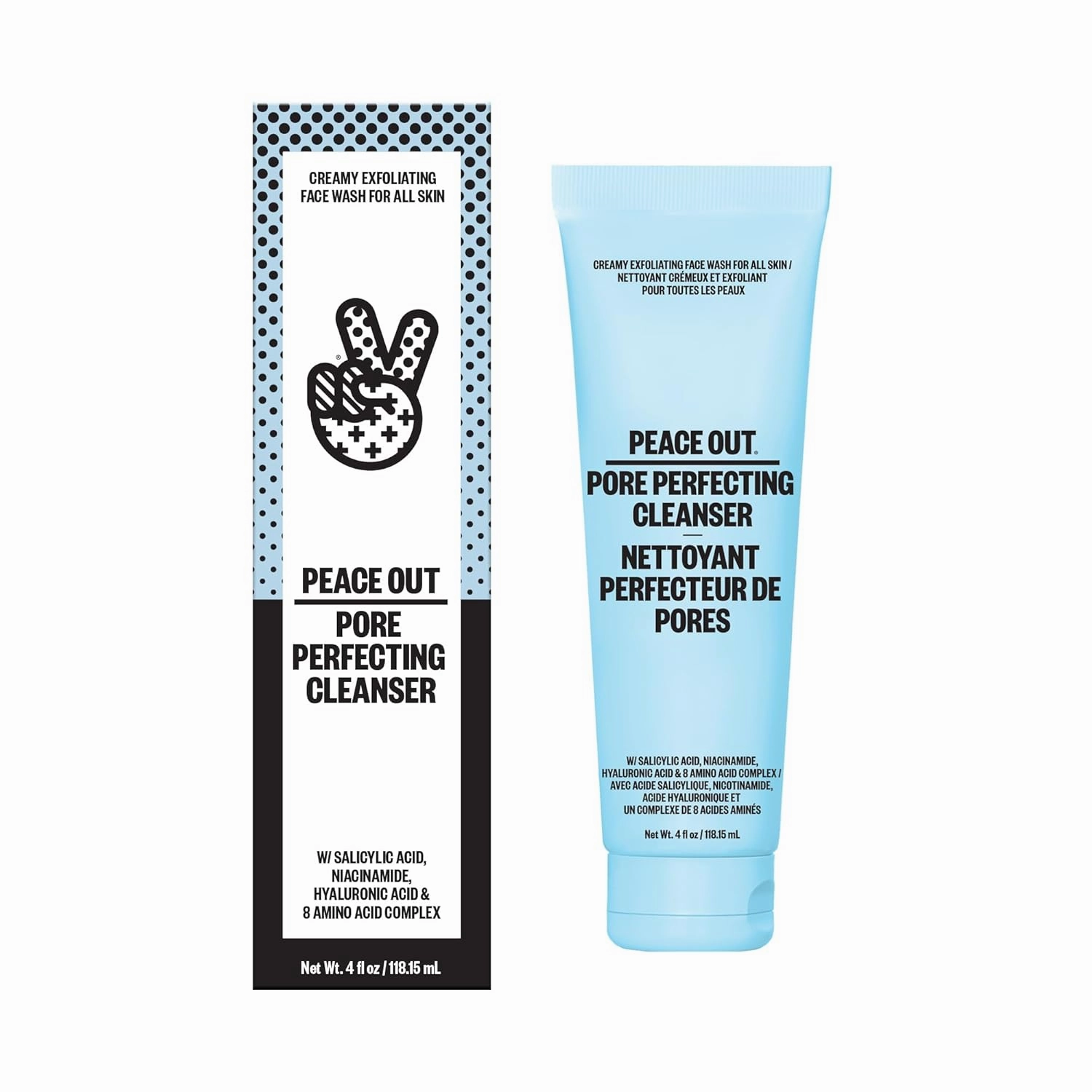 PEACE OUT Skincare Pore Perfecting Cleanser, Daily Exfoliating Face Cleanser with Salicylic Acid & Niacinamide (4 fl oz)