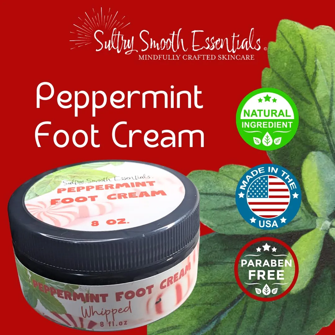 Peppermint Foot Cream - Relieves   Replenishes Dry Skin, Cooling Peppermint with Soothing Ultra-Moisturizing Shea   Cocoa Butters, Lanolin   Essentials oils (8 oz)