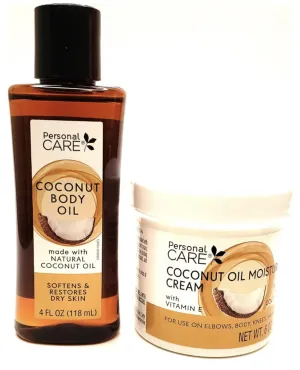 Personal Care Natural Coconut Oil Moisturizing Cream 6oz with Vitamin E & Natural Coconut Body Oil 4oz [10oz Kit]
