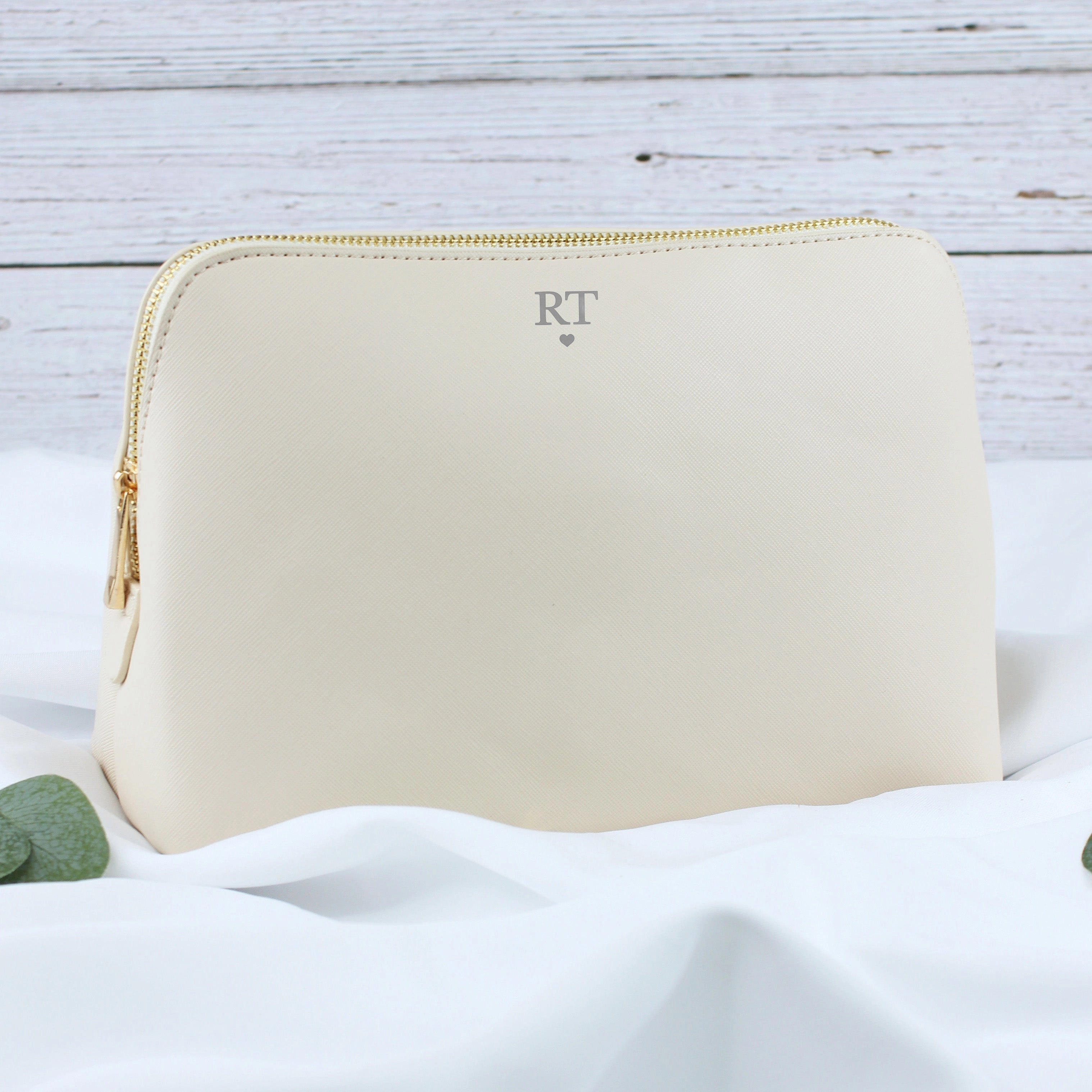 Personalised Large PU Leather Make Up Bag with Initials & Heart
