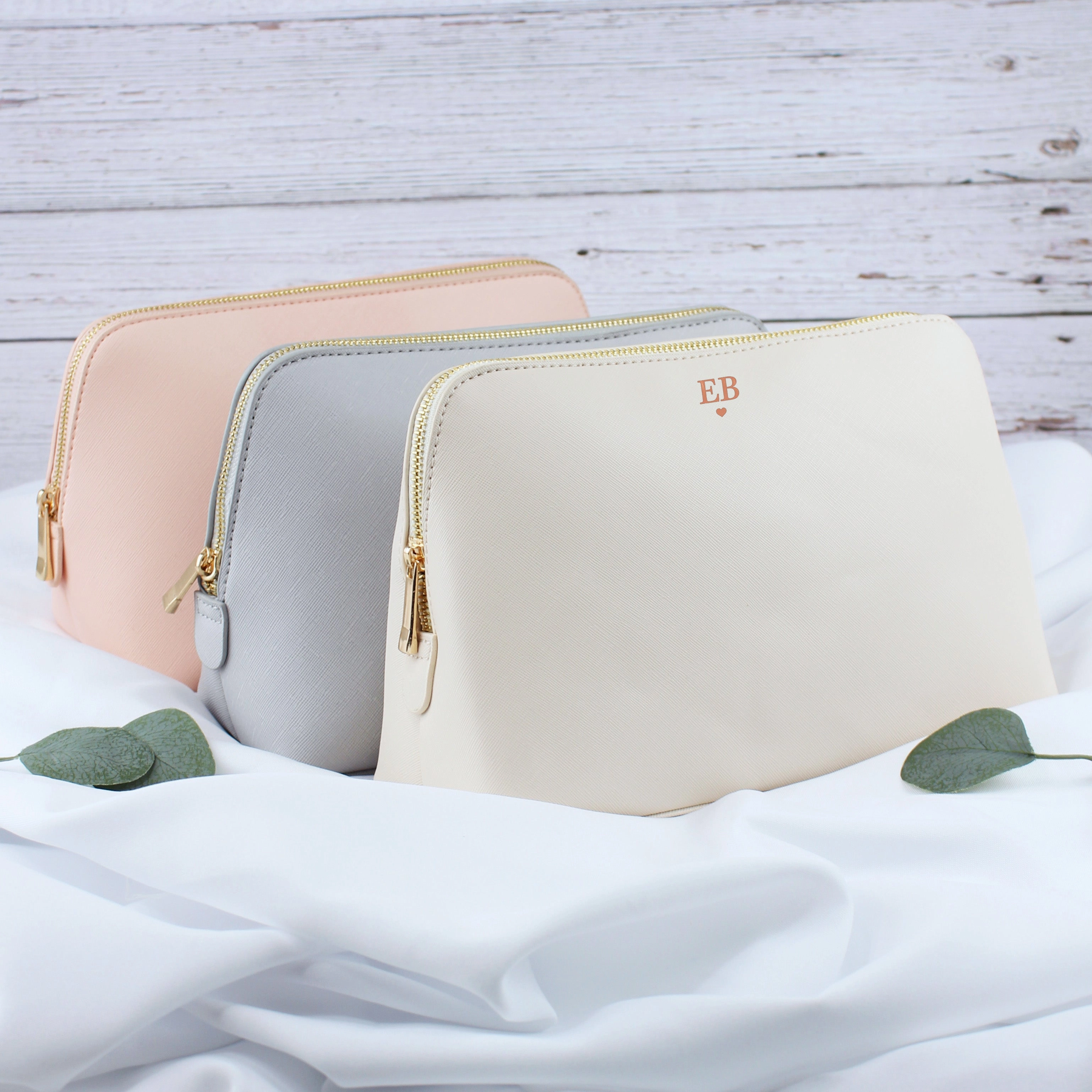 Personalised Large PU Leather Make Up Bag with Initials & Heart