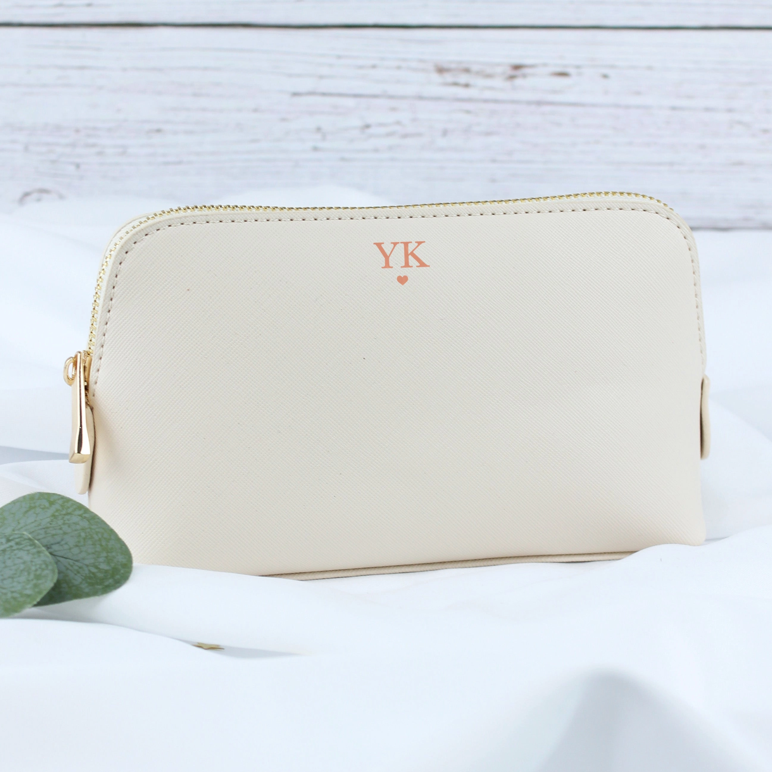 Personalised Medium PU Leather Make Up Bag with Initials & Heart