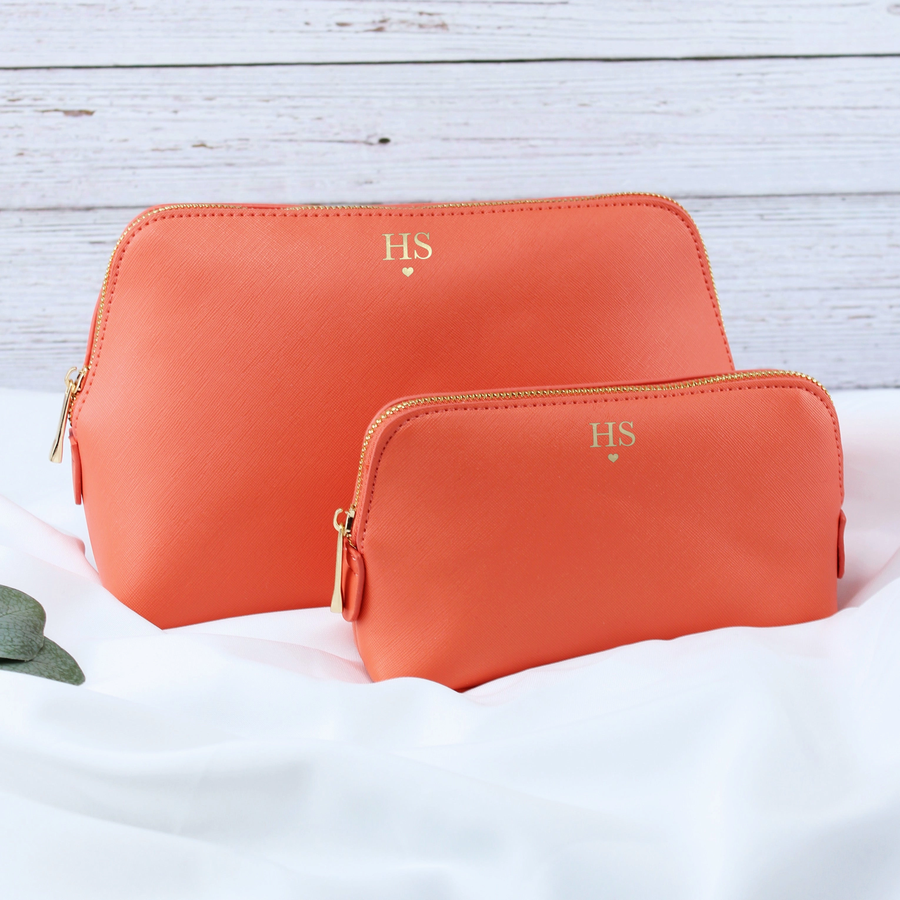 Personalised PU Leather Make Up Bag Set with Initials & Heart