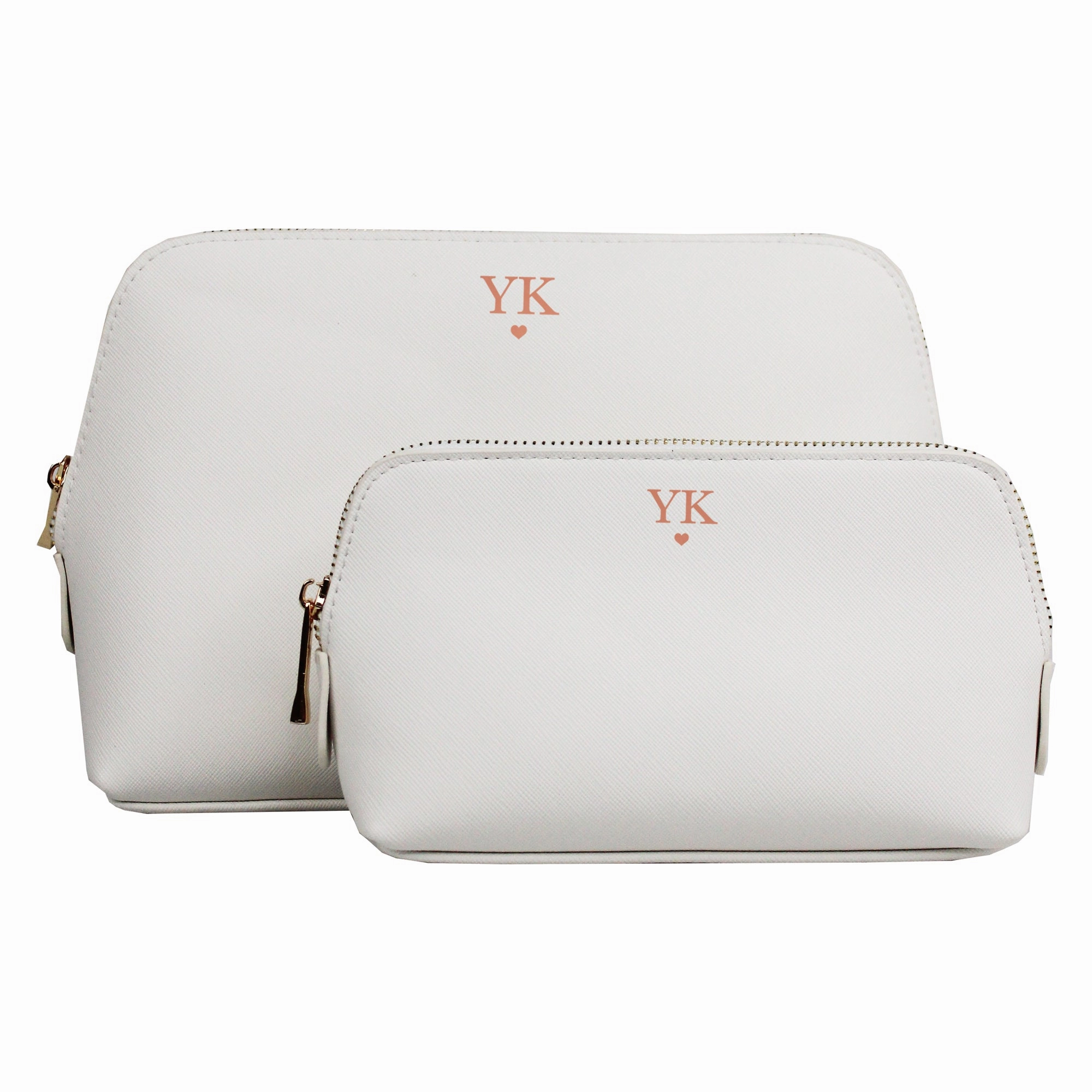 Personalised PU Leather Make Up Bag Set with Initials & Heart