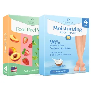 PLANTIFIQUE Foot Peeling Mask 4 pack and Hydrating Foot Mask for Dry & Cracked Feet 4 pack