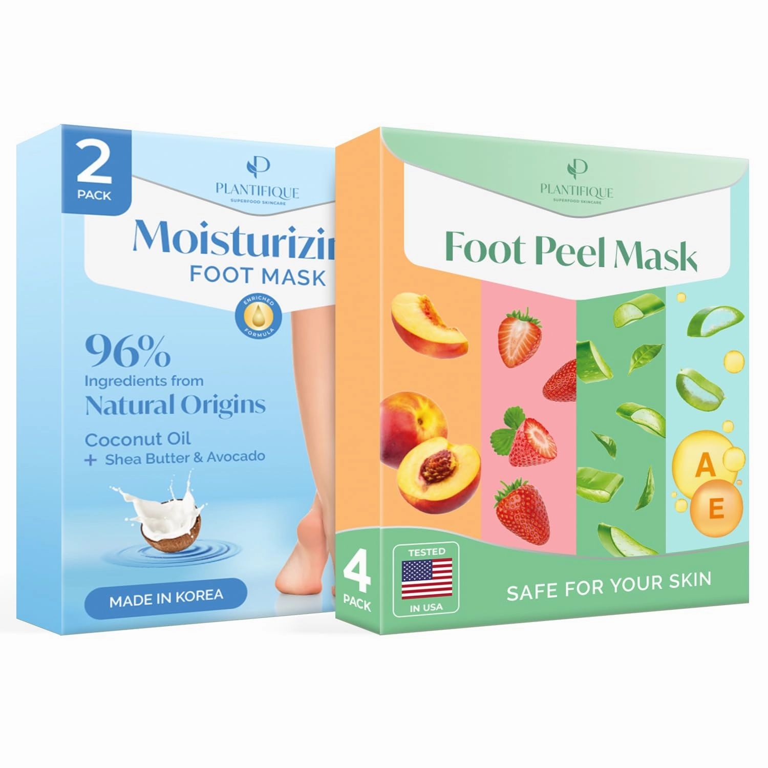 PLANTIFIQUE Korean Foot Mask with Shea Butter 2 Pairs box for Dry & Cracked Feet and Foot Peeling Mask 4 Pack