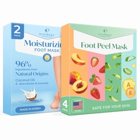 PLANTIFIQUE Korean Foot Mask with Shea Butter 2 Pairs box for Dry & Cracked Feet and Foot Peeling Mask 4 Pack