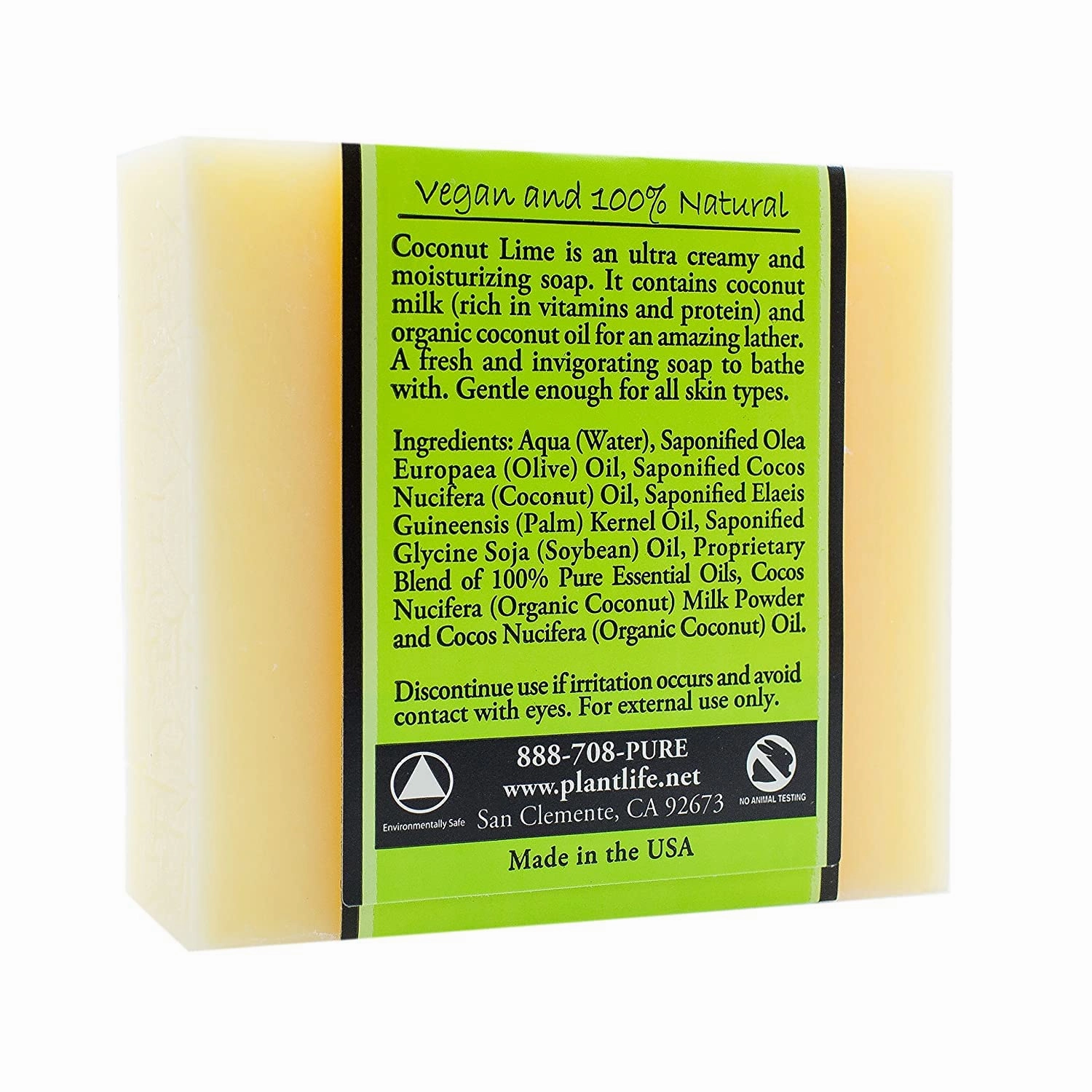 Plantlife Coconut Lime 3-Pack Bar Soap - Moisturizing and Soothing Soap for Your Skin - Hand Crafted Using Plant-Based Ingredients - Made in California 4oz Bar