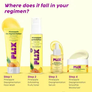 P.LIX - THE PLANT FIX | Pineapple DePigmentation Regime Face Wash (100ml) with Pineapple Exfoliation Fruity Toner (150ml), Pineapple De-pigmentation Dewy Serum (30ml) & Smoothie Moisturizer (50ml)