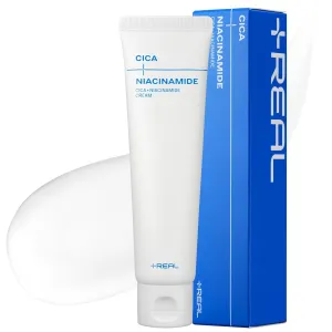 PLUSREAL Cica   Niacinamide Redness Relief & Skin Barrier Repair Cream for Dry and Sensitive Skin | Korean Skincare | Fragrance Free | Vegan | Centella asiatica Cream with Niacinamide, 2.02 fl.oz