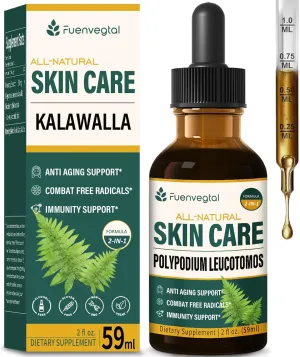 Polypodium Leucotomos Skin Care Drops, Natural Nicotinamide & Kalawalla Root Extract Liquid Supplement Supports Anti-Aging, Combats Free Radicals, and Promotes Skin Health & Immunity. 2oz
