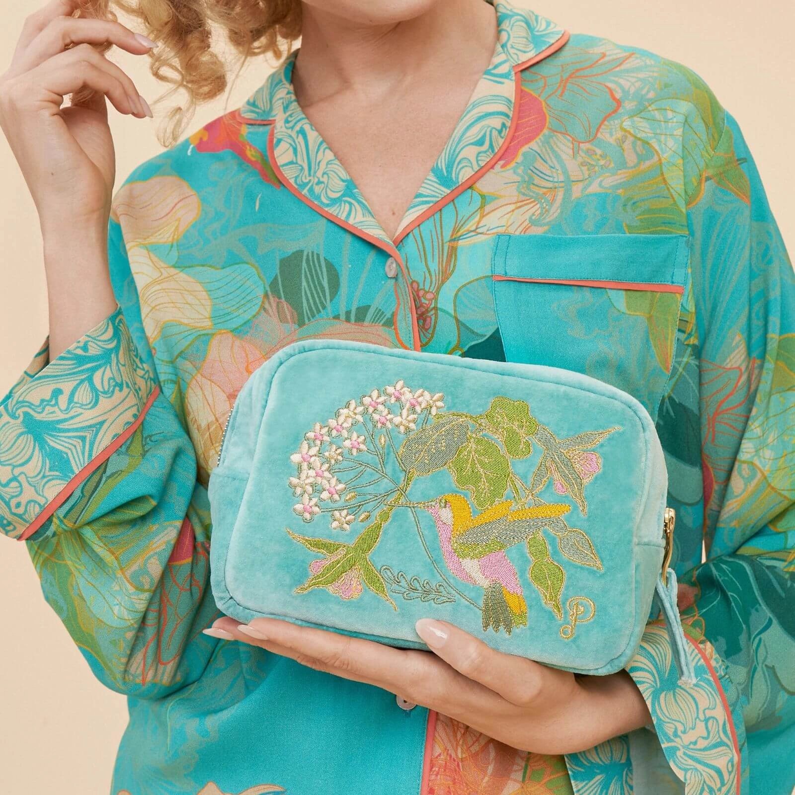 Powder Hummingbird Aqua Velvet Make Up Bag