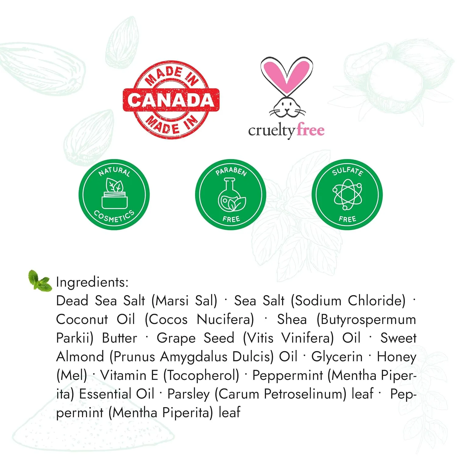 Premium Taza Peppermint Dead Sea Salt Scrub, 473 ml 24 oz (670 g) Exfoliates Your Skin Leaving it Soft and Hydrated Contains: Coconut Oil, Shea Butter, Grapeseed Oil, Sweet Almond Oil, 26 Minerals