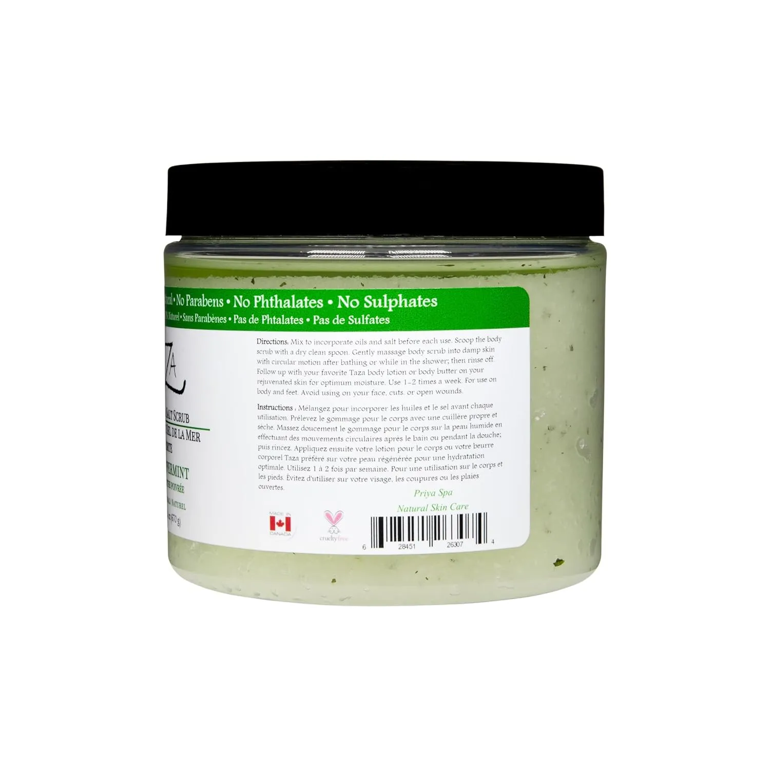 Premium Taza Peppermint Dead Sea Salt Scrub, 473 ml 24 oz (670 g) Exfoliates Your Skin Leaving it Soft and Hydrated Contains: Coconut Oil, Shea Butter, Grapeseed Oil, Sweet Almond Oil, 26 Minerals