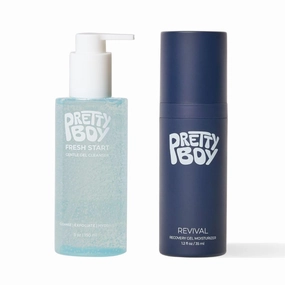 Prettyboy Face Revival Gel Moisturizer For Men & Fresh Start Gentle Face Cleanser Bundle, Hydrating Cream & Cleanser That Refreshes Dry Skin, Irritation, & Redness - 2 Count