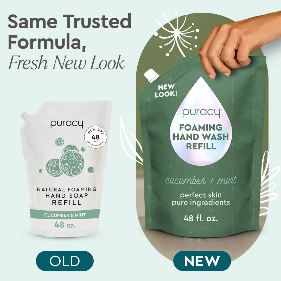 Puracy Foaming Hand Soap Refill - Plant-Powered Natural Hand Soap As Seen on TikTok, Non-Toxic, Sulfate-Free Liquid Soap, Moisturizing Foam Handwash Liquid (Cucumber & Mint, 48 fl oz)