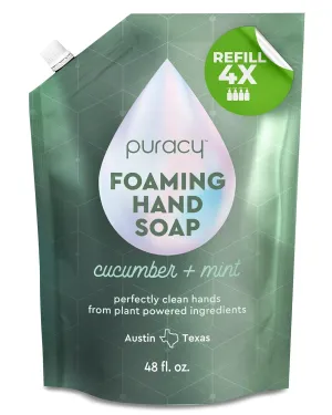 Puracy Foaming Hand Soap Refill - Plant-Powered Natural Hand Soap As Seen on TikTok, Non-Toxic, Sulfate-Free Liquid Soap, Moisturizing Foam Handwash Liquid (Cucumber & Mint, 48 fl oz)