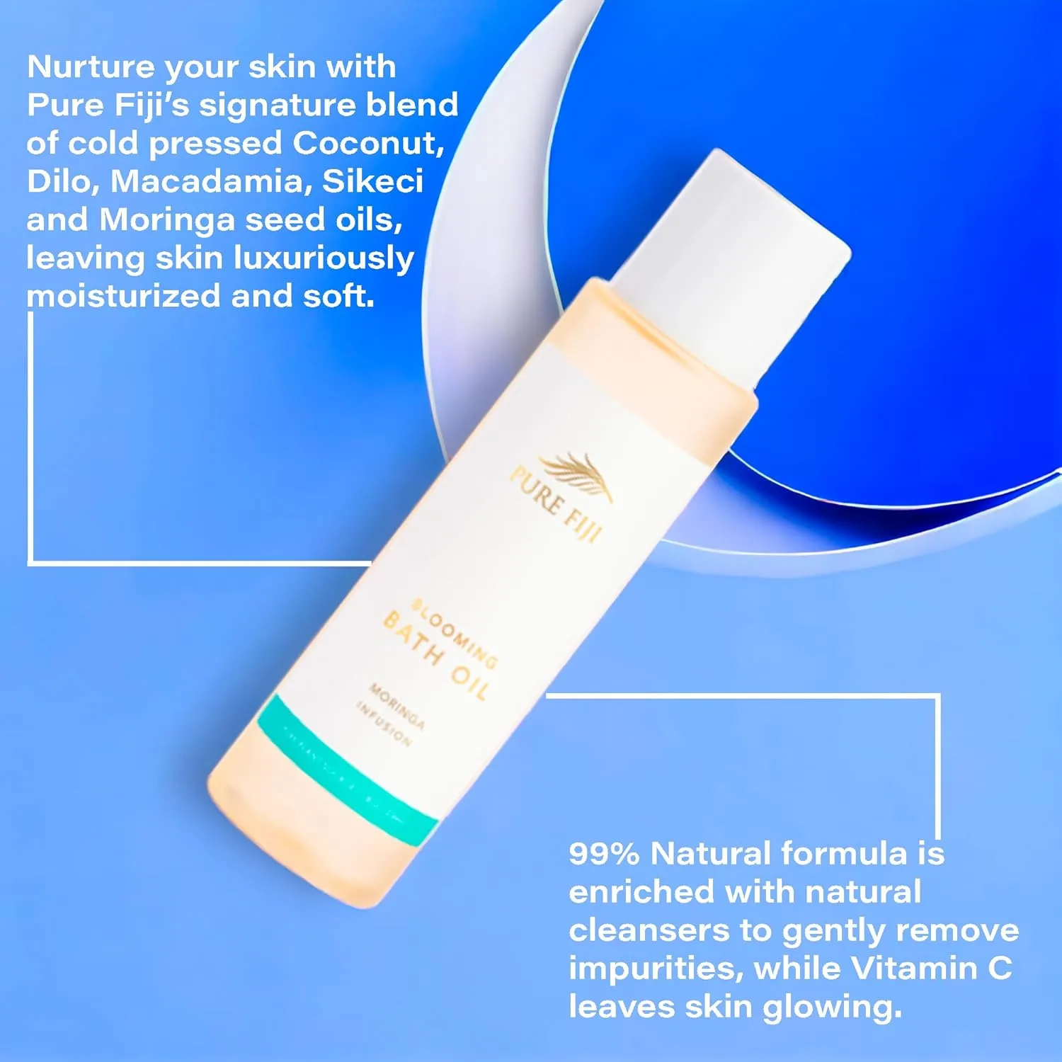 Pure Fiji Bath Oil, Conditioning Body Moisturizer with Natural Ingredients Bath Essential for Women Moisturizing Bath & Body Oil - Moringa (8oz/236ml)