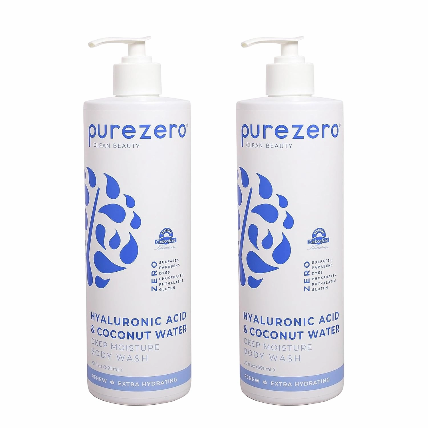 Purezero Hyaluronic Body Wash Deep Moisturizer - Soft Skin Hydration - Moisturizing Skin Cleanser   Coconut Water - No Sulfates, Parabens, Dyes (2 Pack)
