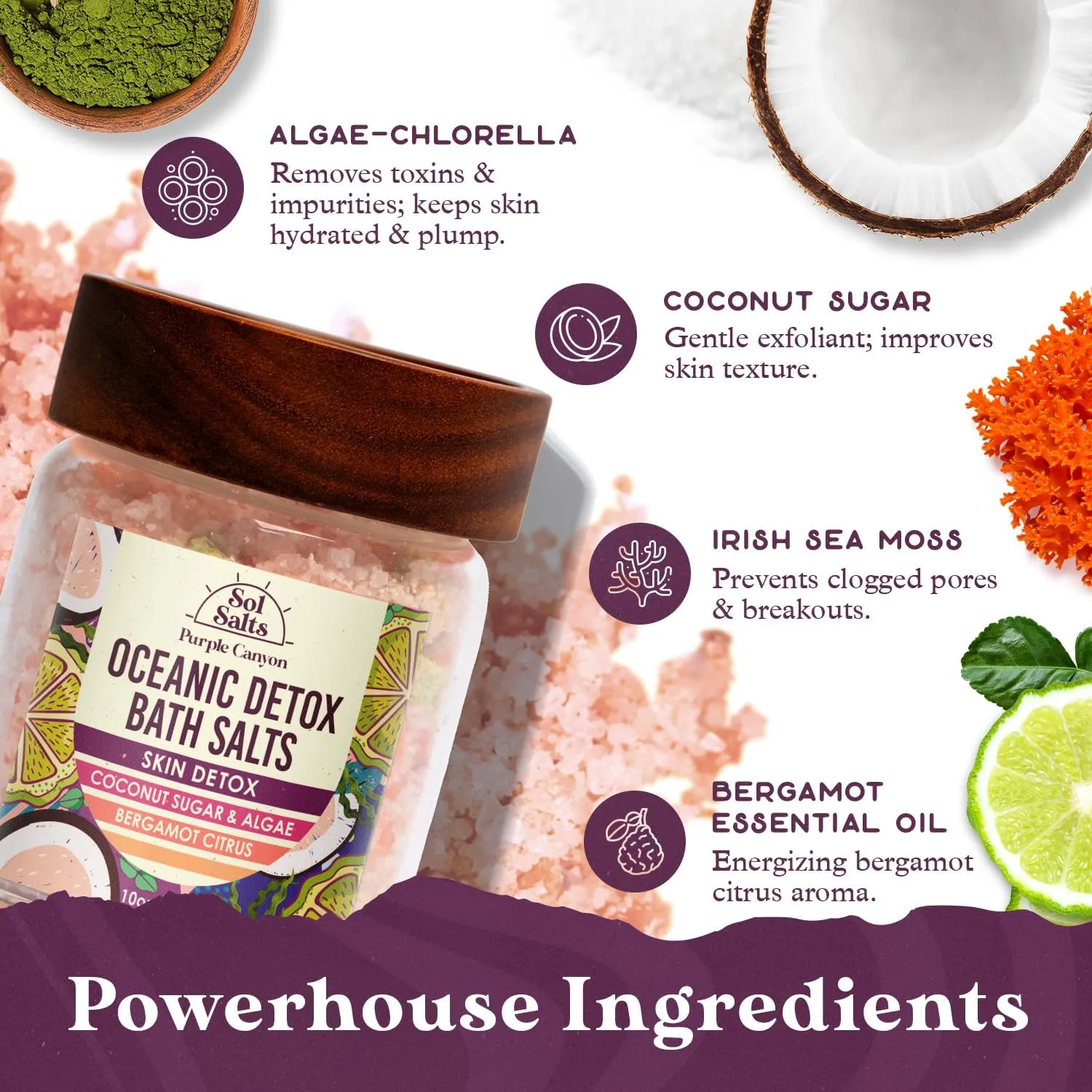 PURPLE CANYON SolSalts Oceanic Detox Bath Salts 10oz | Bergamot Citrus Scented Soak with Hydrating Minerals | Skin Hydrating Mineral Bath