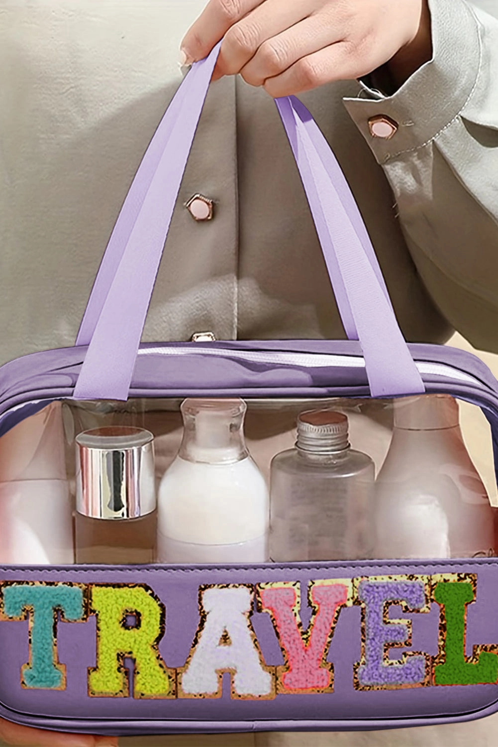 Purple TRAVEL Letter Clear Makeup Bag