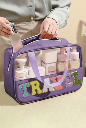 Purple TRAVEL Letter Clear Makeup Bag