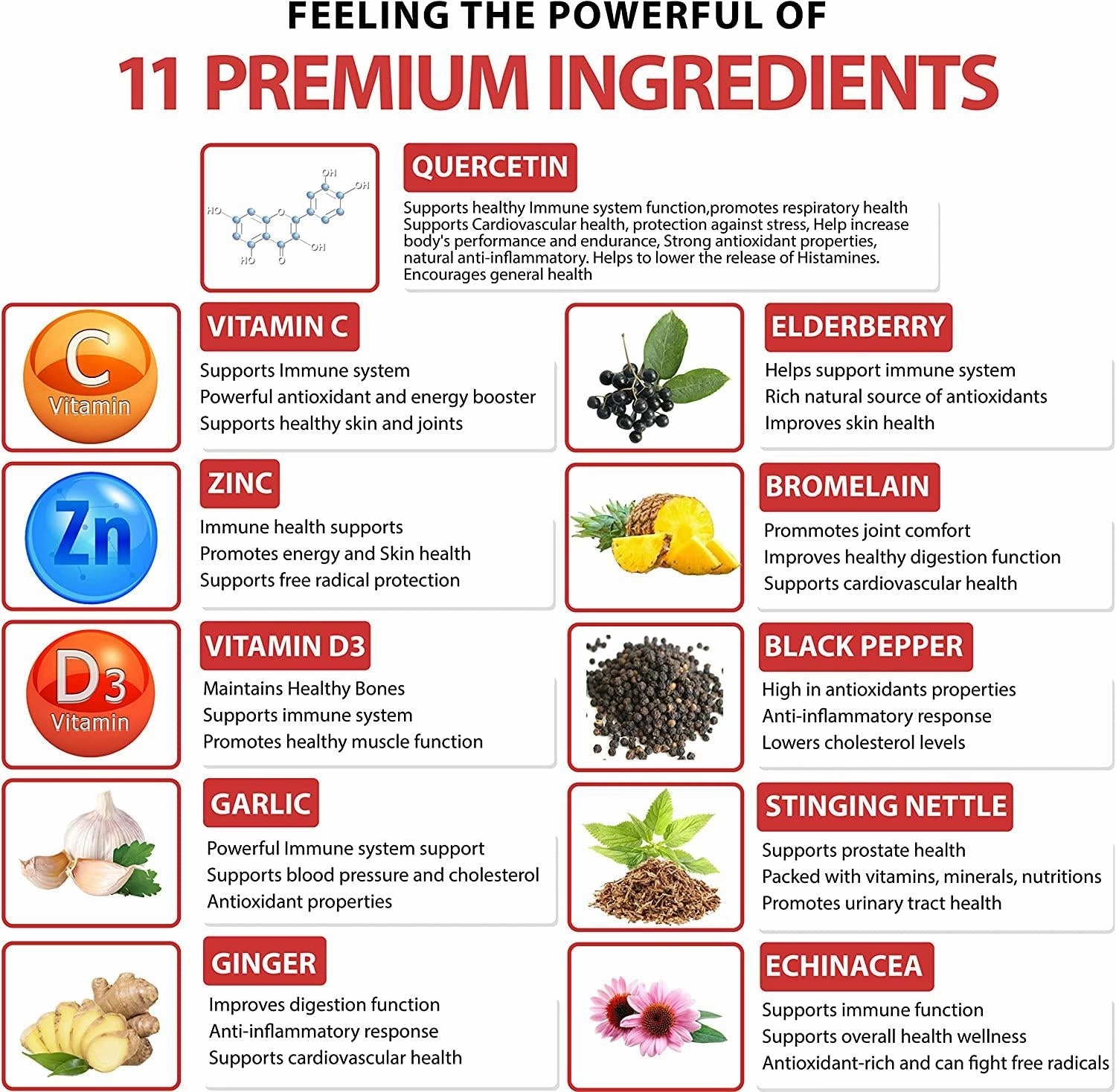 Quercetin Extract Capsules 7800mg and VitaminC, D3, Zin.C, Elderberry, Bromelain, Ginger, Echinacea, Garlic, Pepper | Supports Cardiovascular, Immune | Promotes Respiratory, Anti Inflammatory