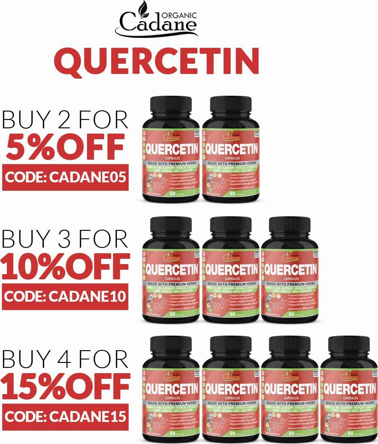 Quercetin Extract Capsules 7800mg and VitaminC, D3, Zin.C, Elderberry, Bromelain, Ginger, Echinacea, Garlic, Pepper | Supports Cardiovascular, Immune | Promotes Respiratory, Anti Inflammatory