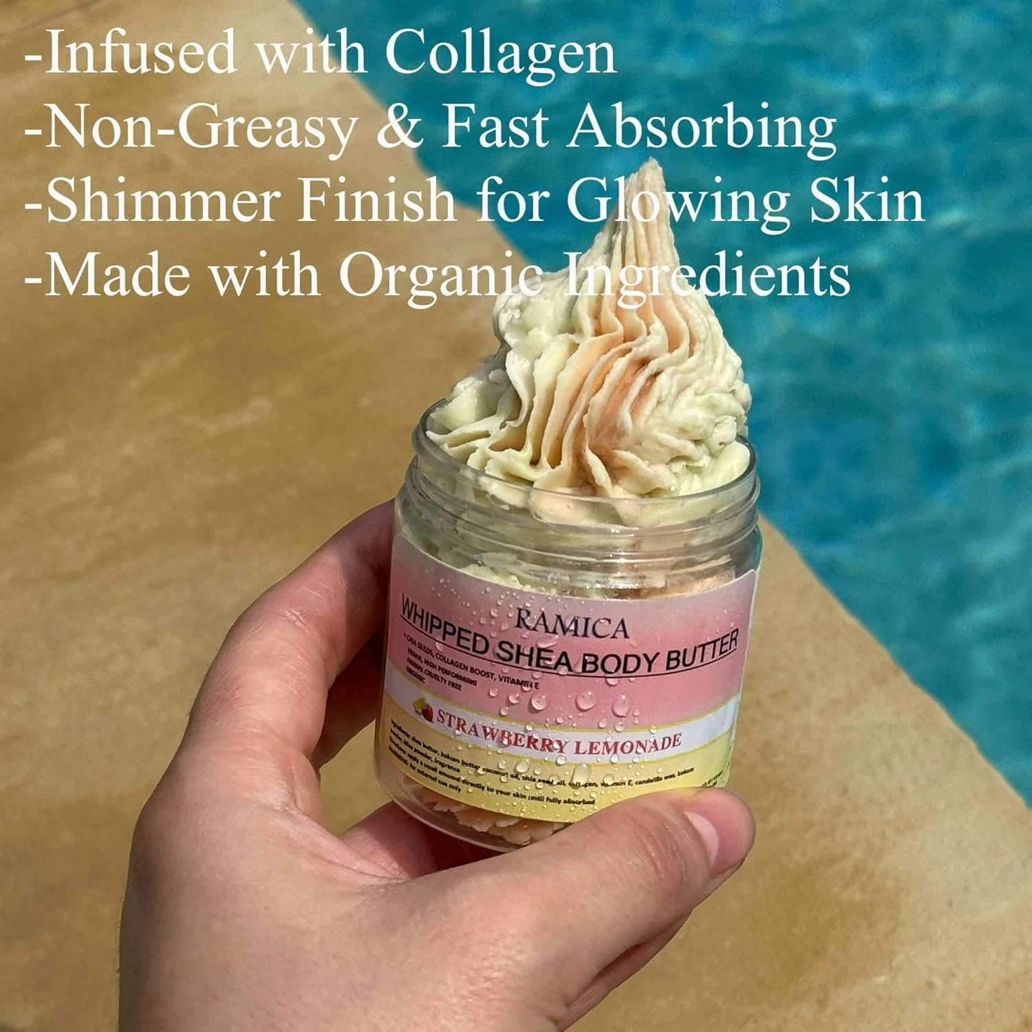 Ramica Whipped Shea Body Butter creme| deep moisurizer for dry skin -Vegan,Collagen| organic coconut oil,after shave lotion for women (4 oz, Strawberry Lemonade)