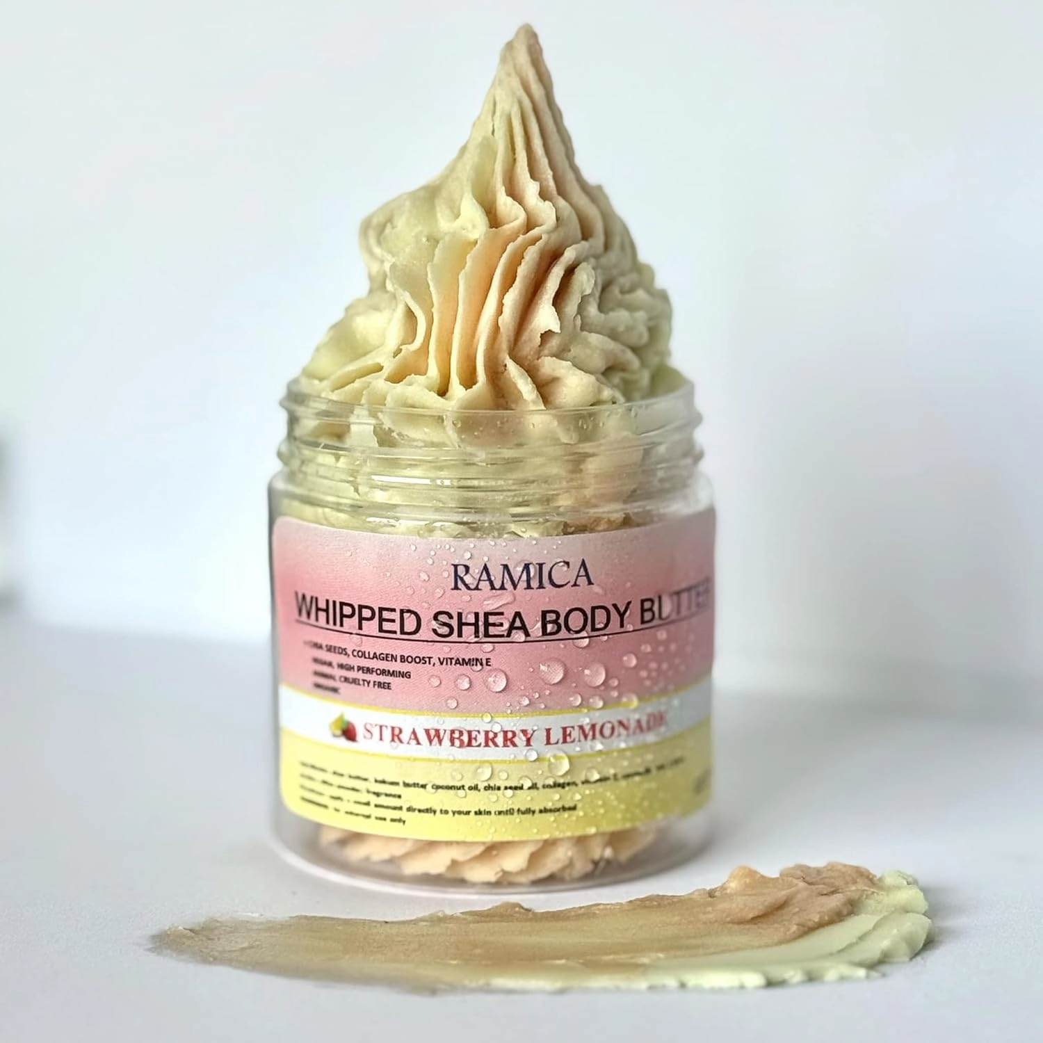 Ramica Whipped Shea Body Butter creme| deep moisurizer for dry skin -Vegan,Collagen| organic coconut oil,after shave lotion for women (4 oz, Strawberry Lemonade)