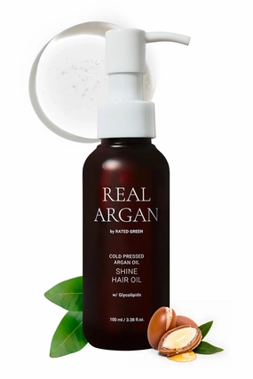 RATED GREEN REAL ARGAN Shine Hair Oil for Dry Damaged Hair & Split Ends | Cold Pressed Vegan Organic Hair Oil | Hair Frizz Control Products w/Moringa Oil Jojoba Oil Argan Oil for Hair (3.38 Fl. Oz)
