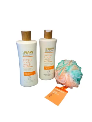 Raw Sugar Body Wash Bundle: 2 Raw Coconut   Mango Body washes (25 oz.)   Tie Dye Loofah