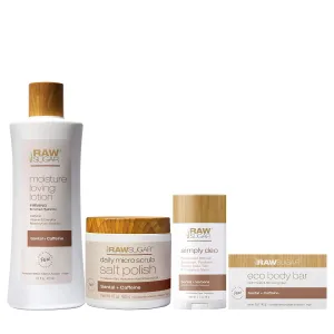 Raw Sugar Santal Body Love Bundle - Body Scrub, Body Lotion, Soap Bar, & Deodorant, Vegan and Cruelty Free, Formulated without Sulfates   Parabens