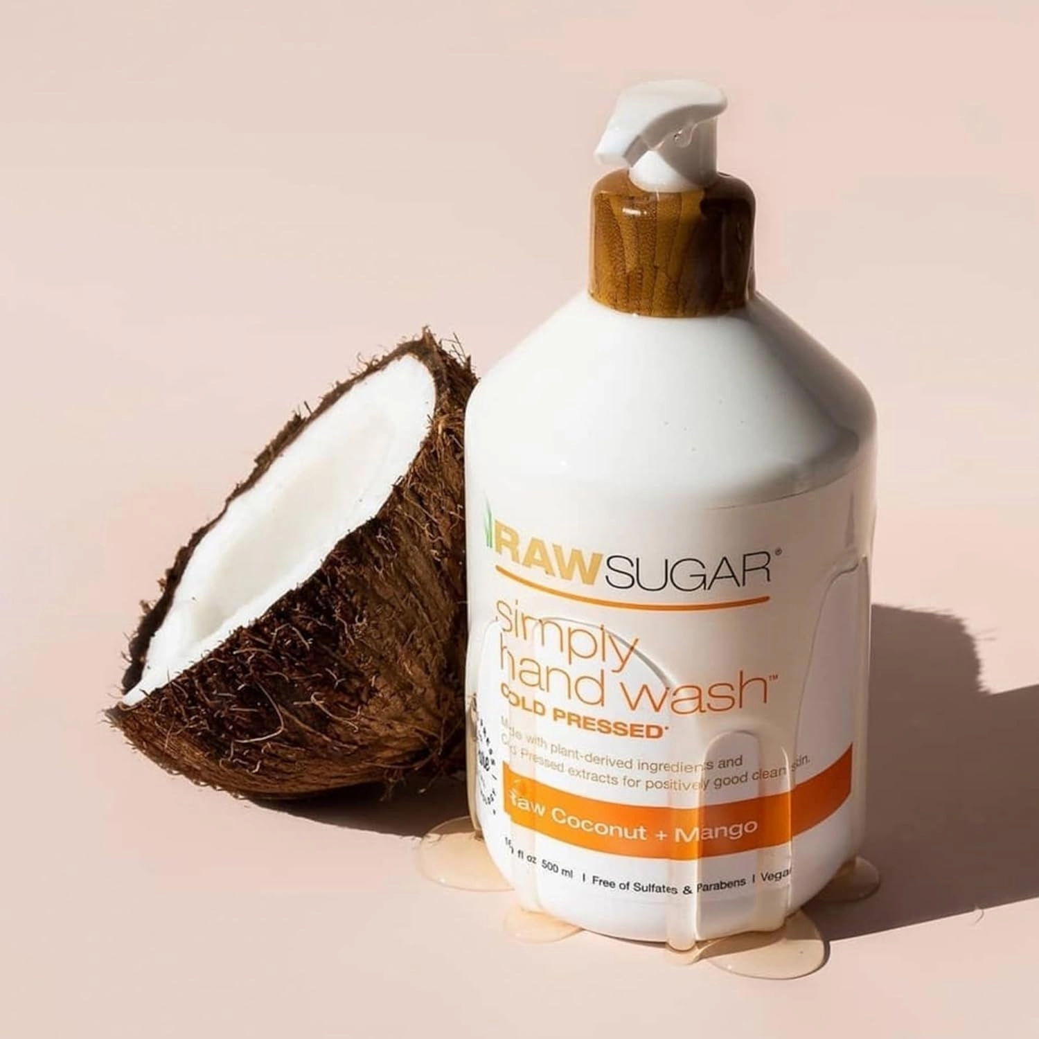 RAW SUGAR 6-Pack Liquid Hand Soap, Raw Coconut   Mango Simply Hand Wash, Moisturizing & Vibrant Aroma, Formulated without Parabens, Cruelty Free & Vegan - 16.9 Fl. Oz