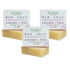 renew bath   body Natural Bar Soap, Lavender & Tonic, Handmade in the USA by Cold Process with a Moisturizing Oil Blend Infused with Shea Butter - 3 Pack, 4.5 ounce bars