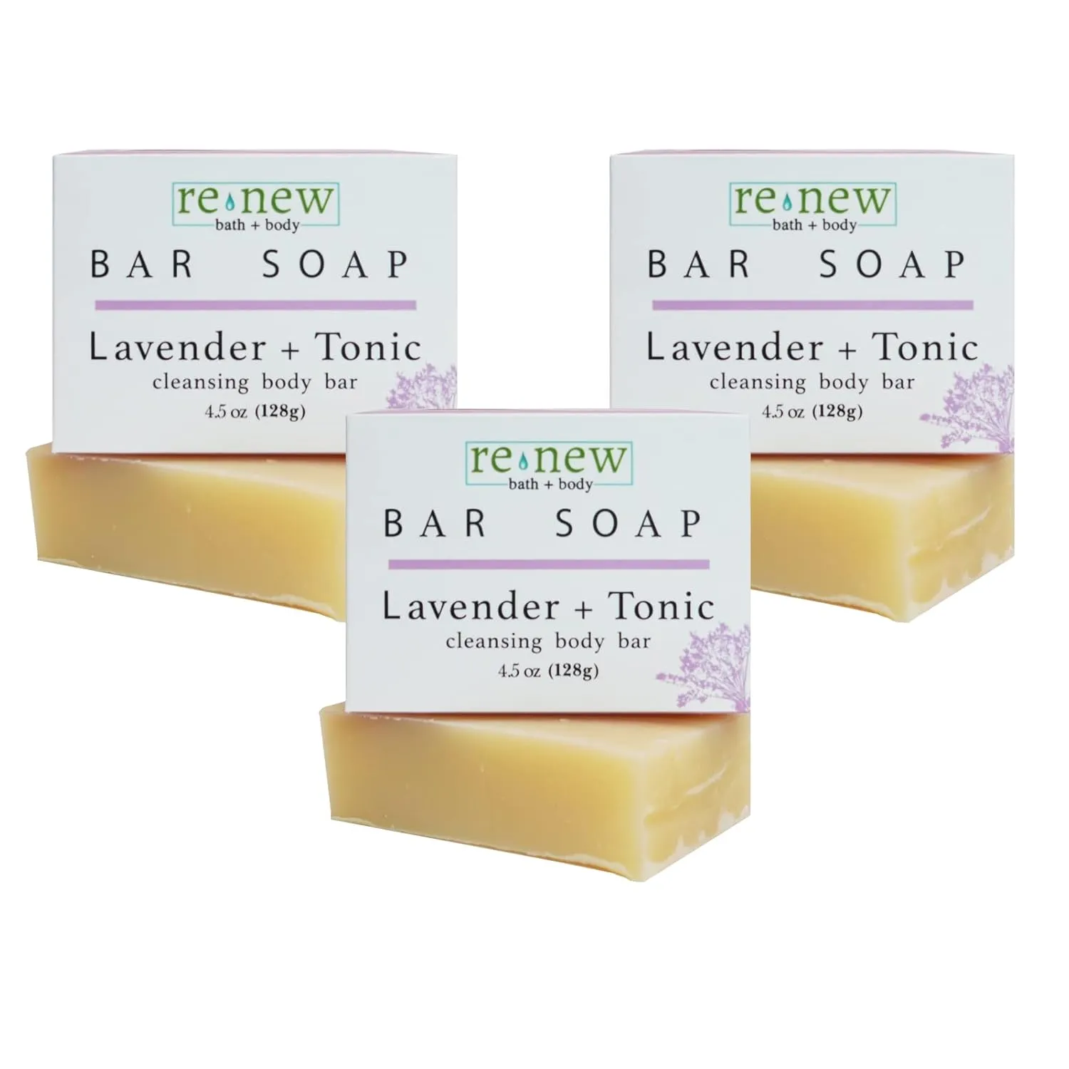 renew bath   body Natural Bar Soap, Lavender & Tonic, Handmade in the USA by Cold Process with a Moisturizing Oil Blend Infused with Shea Butter - 3 Pack, 4.5 ounce bars