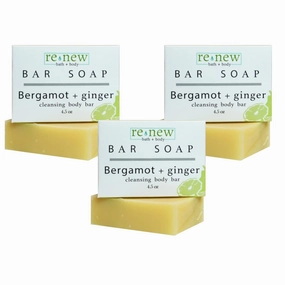 renew bath   body Natural Bar Soap, Bergamot & Ginger, Handmade in the USA by Cold Process with a Moisturizing Oil Blend Infused with Shea Butter - 3 Pack, 4.5 ounce bars