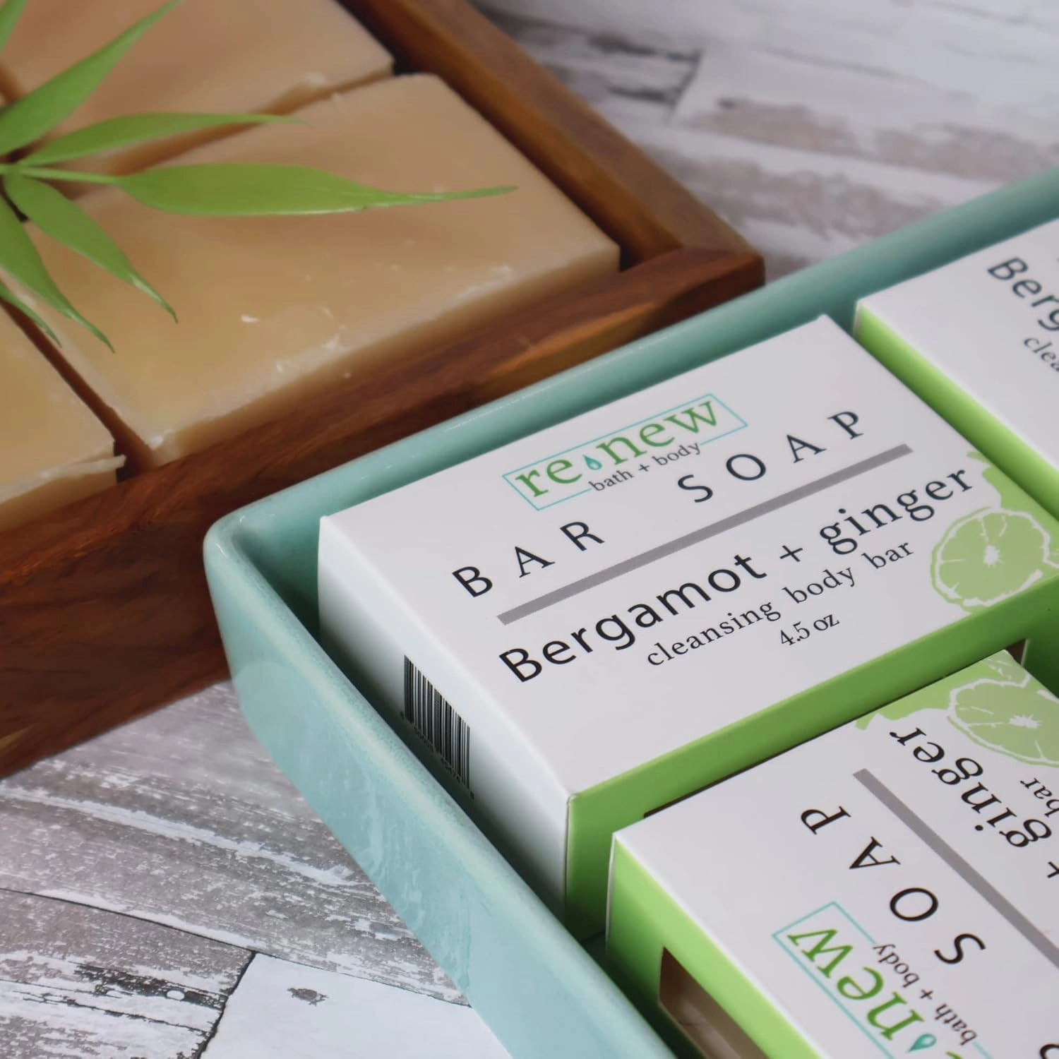 renew bath   body Natural Bar Soap, Bergamot & Ginger, Handmade in the USA by Cold Process with a Moisturizing Oil Blend Infused with Shea Butter - 5 Pack, 4.5 ounce bars