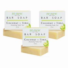 renew bath   body Natural Bar Soap, Coconut & Lime, Handmade in the USA by Cold Process with a Moisturizing Oil Blend Infused with Shea Butter - 3 Pack, 4.5 ounce bars