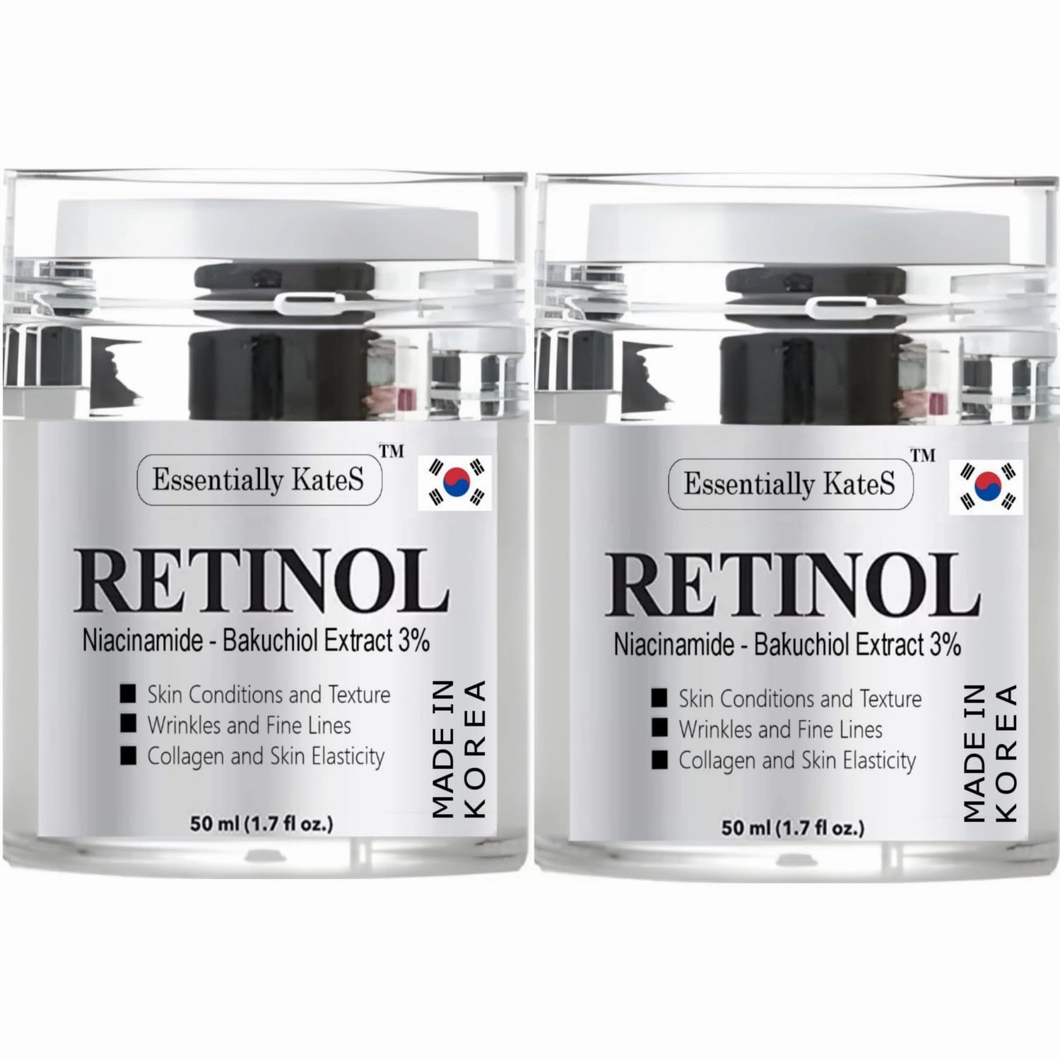 Retinol Moisturizer Cream 50 ml - Pack of 2 (50ml x 2) - Face, Eye, Forehead, Crow's Feet, Décolleté & Neck Cream - Fights Sagging Appearance, Puffiness, Wrinkles and Dark Circles - Korean Skincare