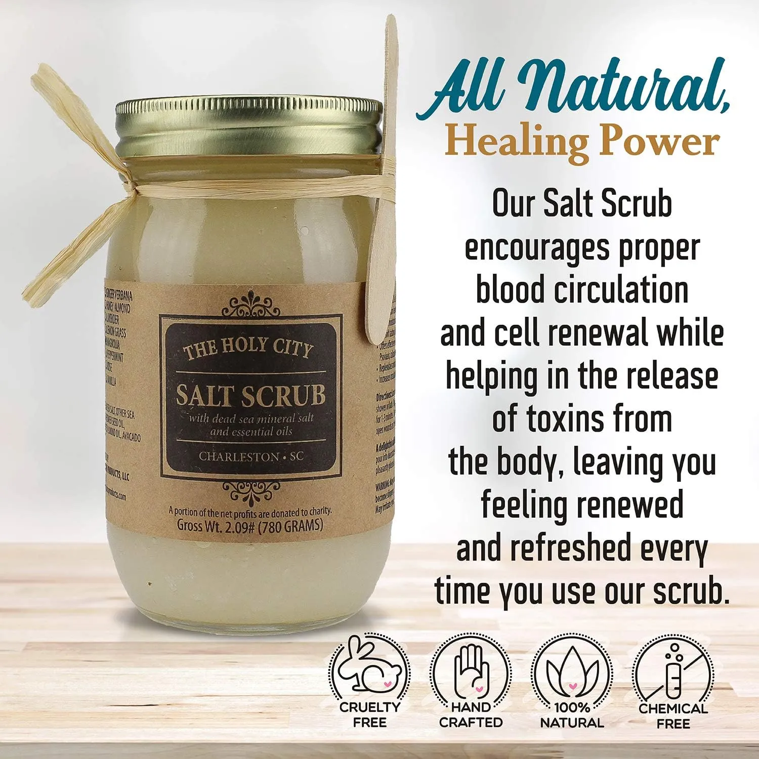 Revitalizing and Moisturizing Dead Sea Salt Scrub Gift Box Set with Wooden Bowl, Chemical-free Coconut Hand and Body Scrub Exfoliator 16 fl oz