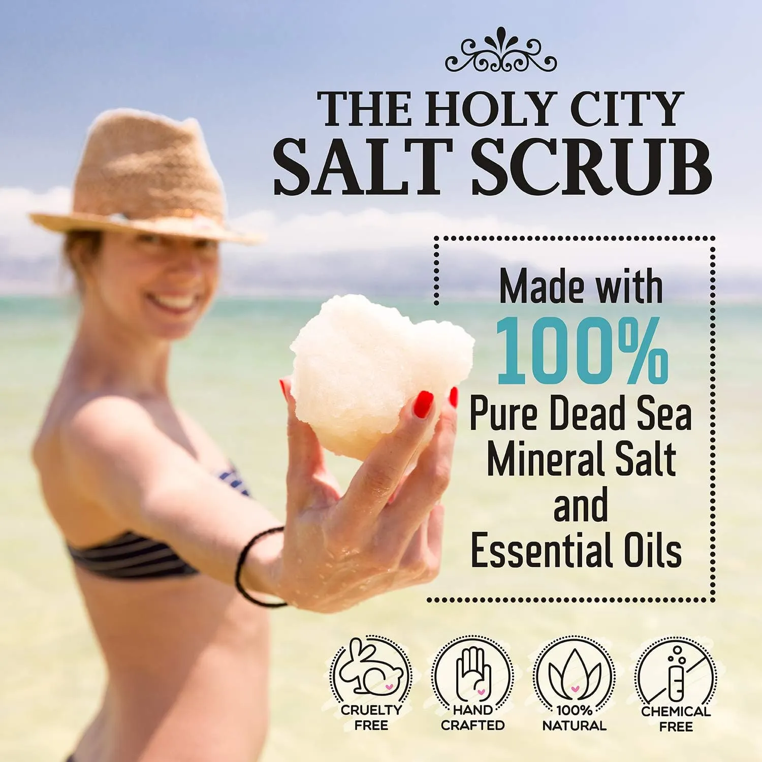 Revitalizing and Moisturizing Dead Sea Salt Scrub Gift Box Set with Wooden Bowl, Chemical-free Coconut Hand and Body Scrub Exfoliator 16 fl oz