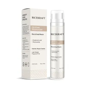 Rice k-raft Oil free moisturizer with Rice, Snail Mucin 99, Hyaluronic acid & Niacinamide | Light weight Korean face moisturizer | Fragrance Free | For Oily, Dry, Combination skin | For Men & Women.