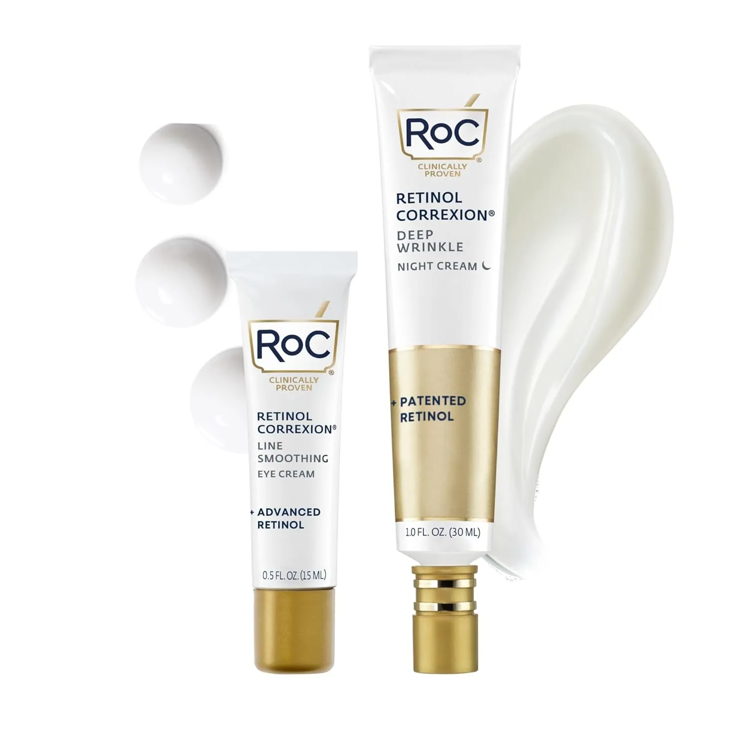 RoC Retinol Correxion Value Set Duo, Deep Wrinkle Anti-Aging Night Face Cream   Daily Under Eye Cream for Dark Circles & Puffiness , Skin Care Set (Packaging May Vary)