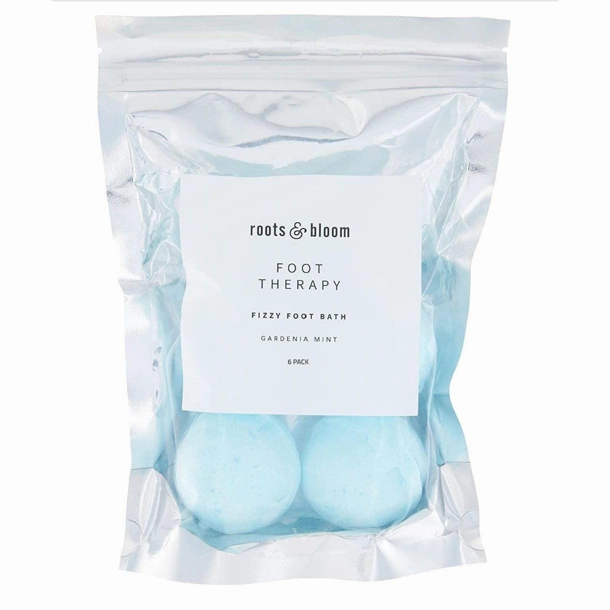 Roots & Bloom Fizzy Foot Bath-Gardenia Mint, Pack of 6 Fizzy Foot Soaks for Dry Skin, Cracked Heels and Stubborn Foot Odor - Ultra Hydrating Foot Soak to Detox and Nourish Skin and to Soothe Soreness.