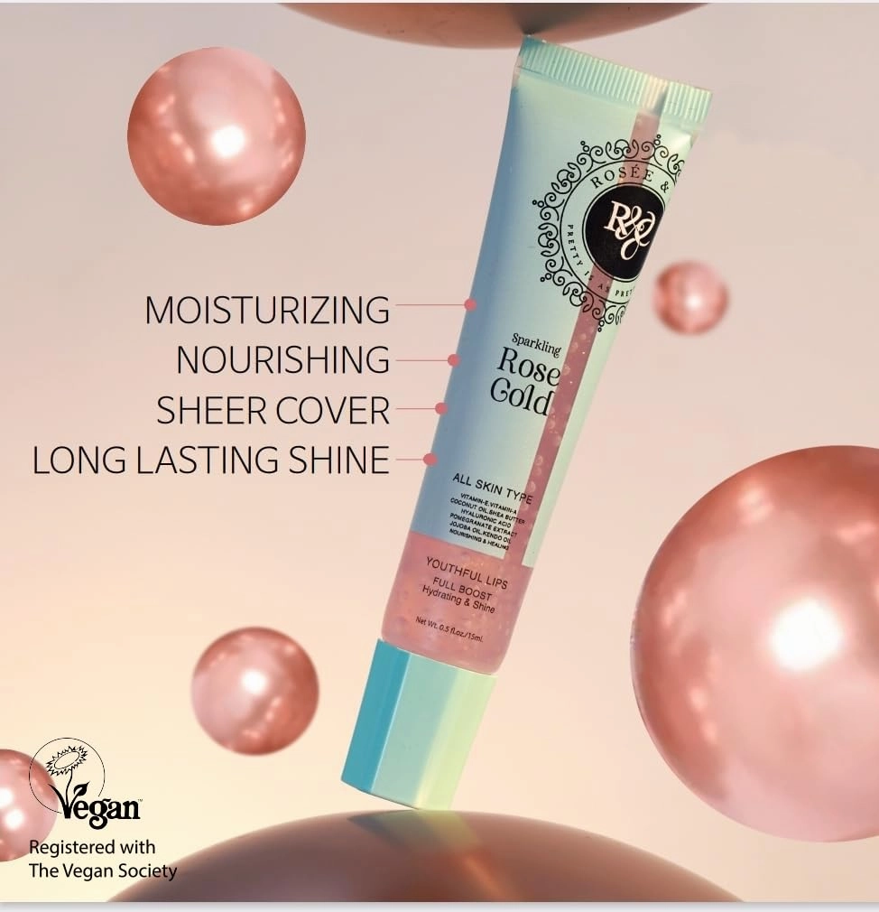 ROSÉE & CO Rosee Lip Gloss Vegan & Cruelty Free Treatment, Professional Make up, Long Lasting Glossy with Shea Butter, Moisturize, Protect & Smooth, High Shine, Non-Sticky - Set of 4-1