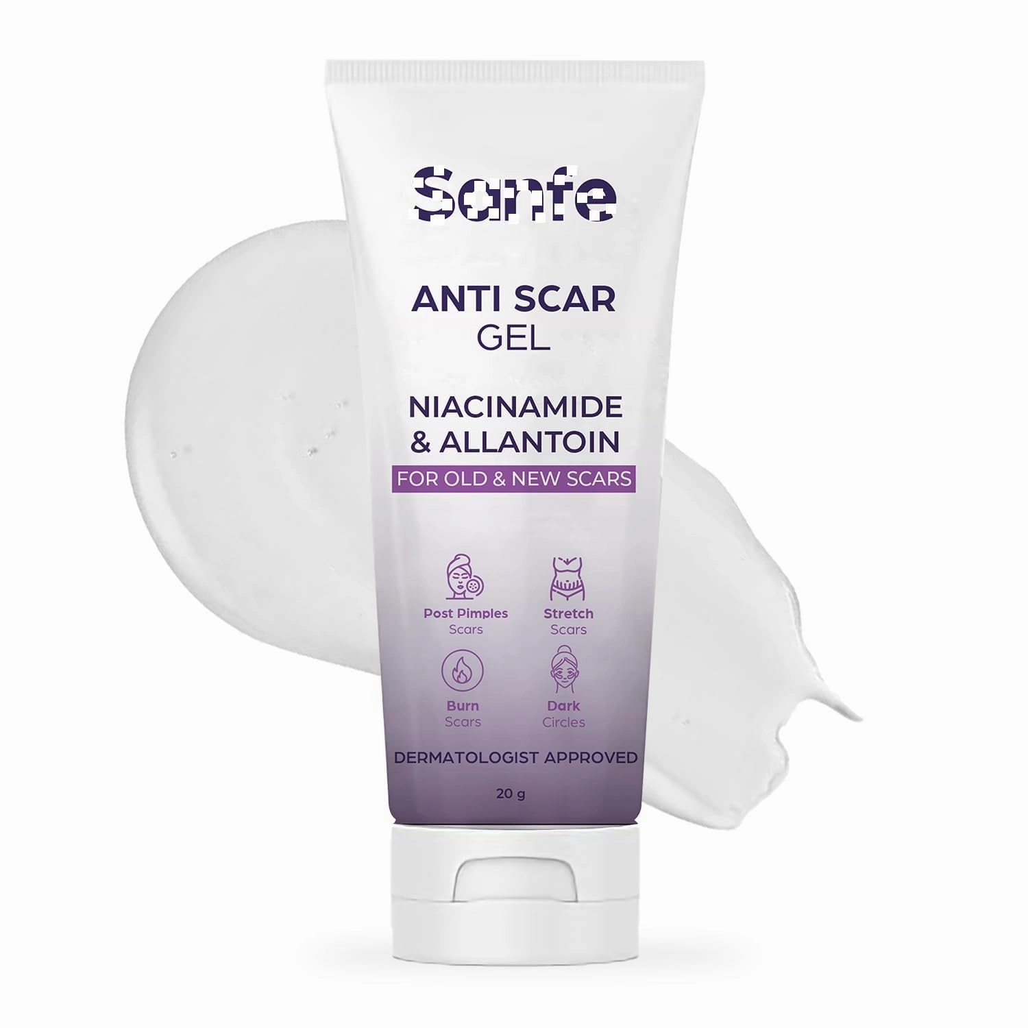 Sa'nfe Anti Scar Gel - Niacinamide & Allantoin | Acne/Stretch/Burn scars/Dark circles removal cream | For old & new scars-20 g