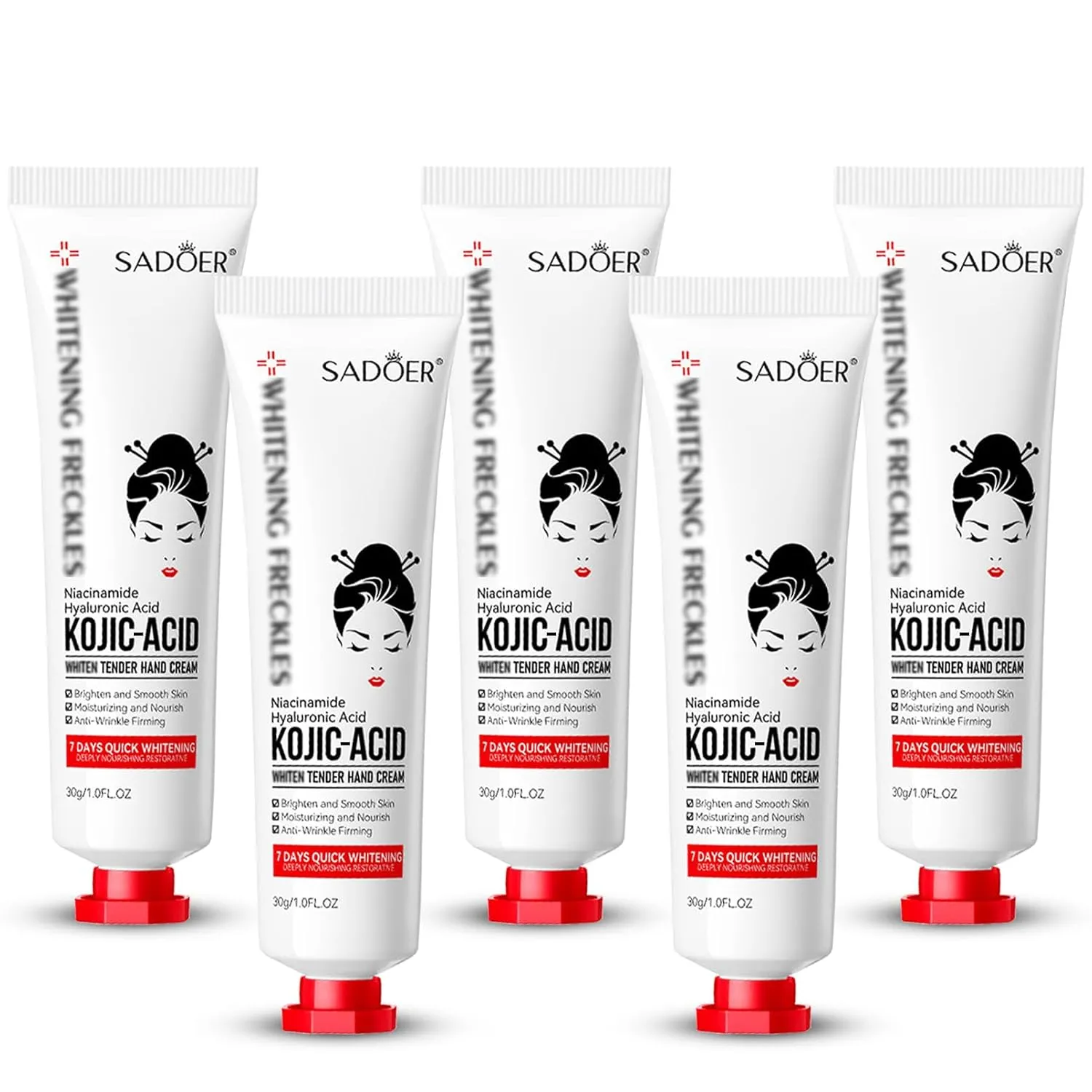 Sadoer 𝑲𝒐𝒋𝒊𝒄 𝑨𝒄𝒊𝒅 Hand Cream, 𝑲𝒐𝒋𝒊𝒄 𝑨𝒄𝒊𝒅 Hands Cream, 𝑲𝒐𝒋𝒊𝒄 𝑨𝒄𝒊𝒅 Hand Cream for Women & Girls Hand Cream for Dry Cracked Hands Hyaluronic Acid Tender Cream 30g Pack of 5